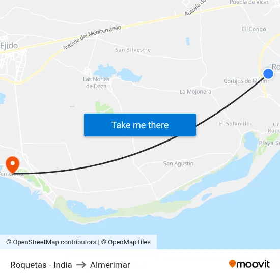 Roquetas - India to Almerimar map