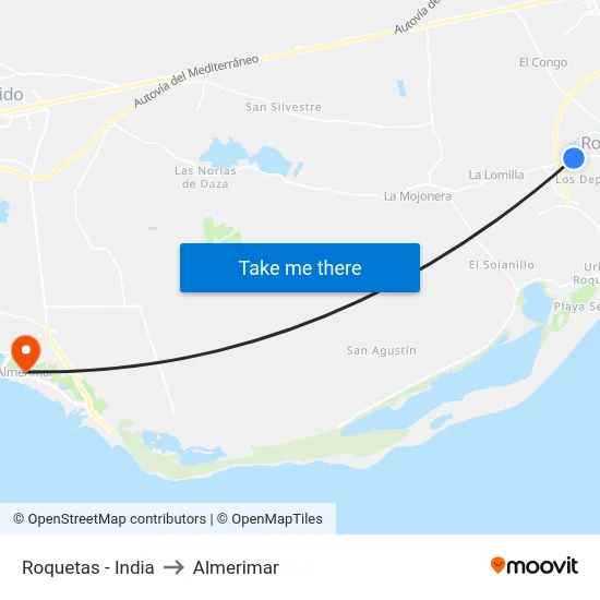 Roquetas - India to Almerimar map