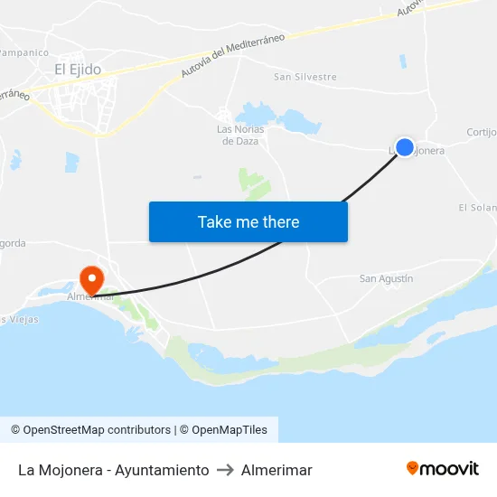 La Mojonera - Ayuntamiento to Almerimar map