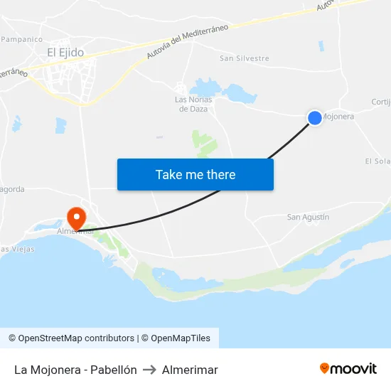 La Mojonera - Pabellón to Almerimar map