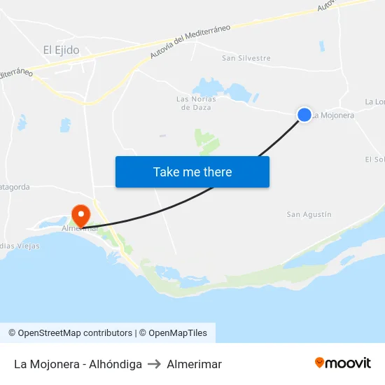 La Mojonera - Alhóndiga to Almerimar map