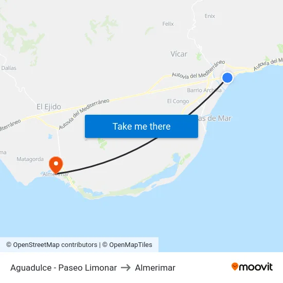 Aguadulce - Paseo Limonar to Almerimar map