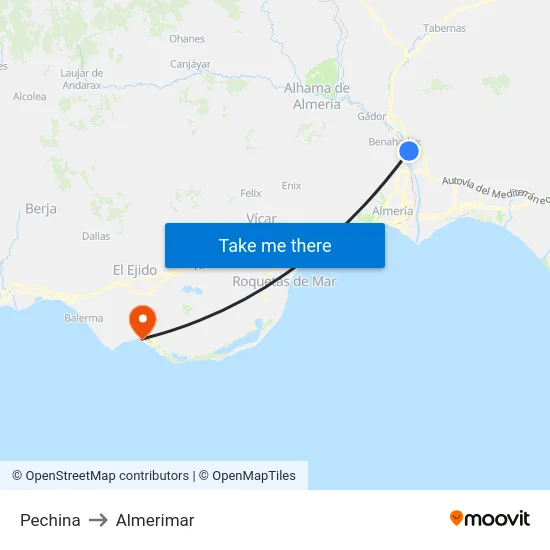 Pechina to Almerimar map