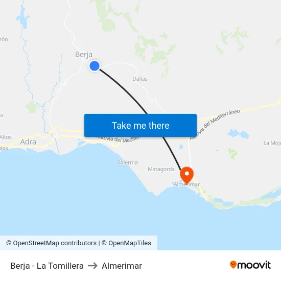 Berja - La Tomillera to Almerimar map
