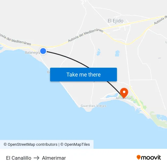 El Canalillo to Almerimar map