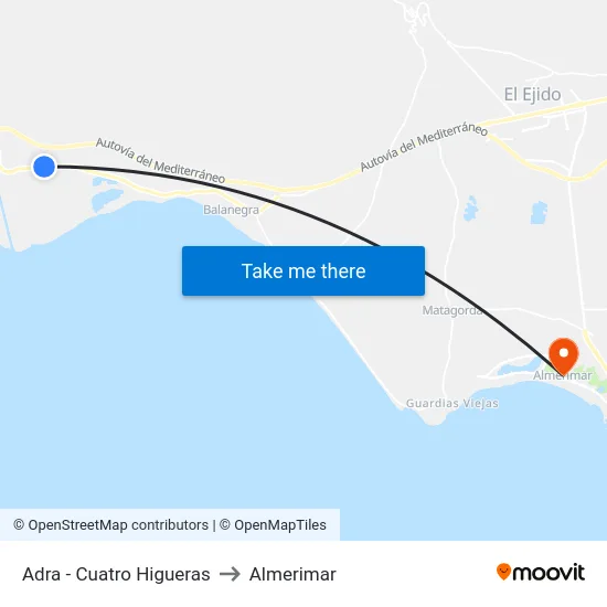 Adra - Cuatro Higueras to Almerimar map