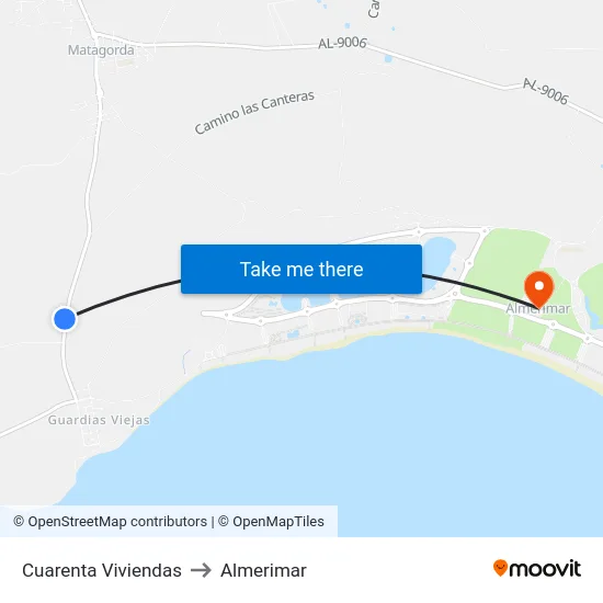 Cuarenta Viviendas to Almerimar map