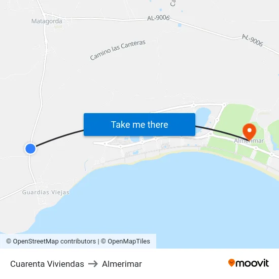 Cuarenta Viviendas to Almerimar map
