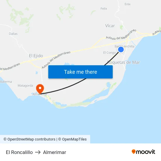 El Roncalillo to Almerimar map