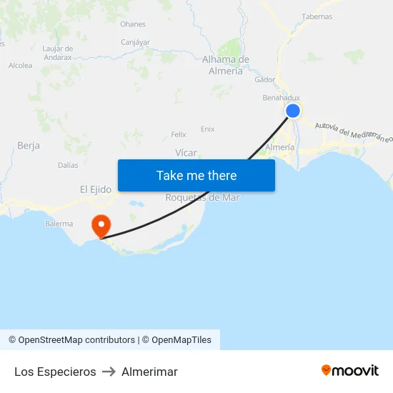 Los Especieros to Almerimar map