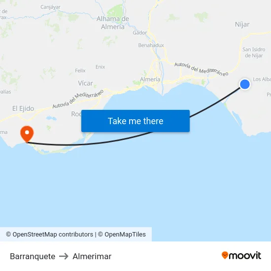Barranquete to Almerimar map