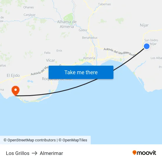 Los Grillos to Almerimar map
