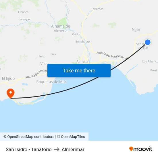 San Isidro - Tanatorio to Almerimar map