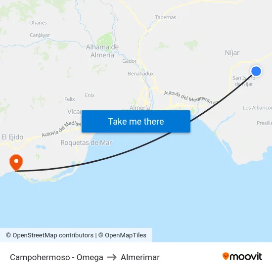 Campohermoso - Omega to Almerimar map