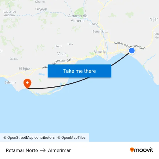Retamar Norte to Almerimar map