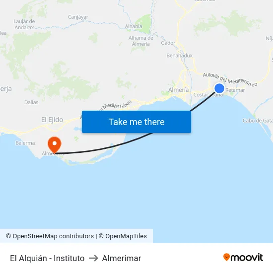 El Alquián - Instituto to Almerimar map