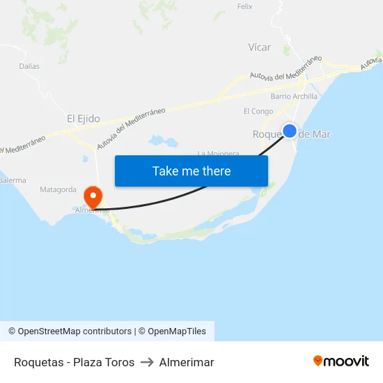 Roquetas - Plaza Toros to Almerimar map