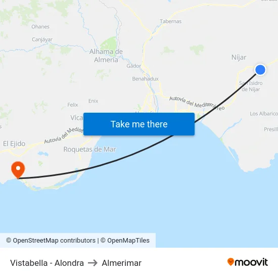Vistabella - Alondra to Almerimar map