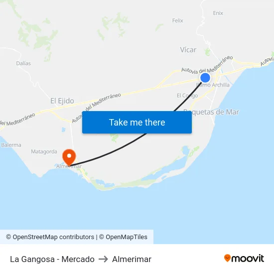 La Gangosa - Mercado to Almerimar map