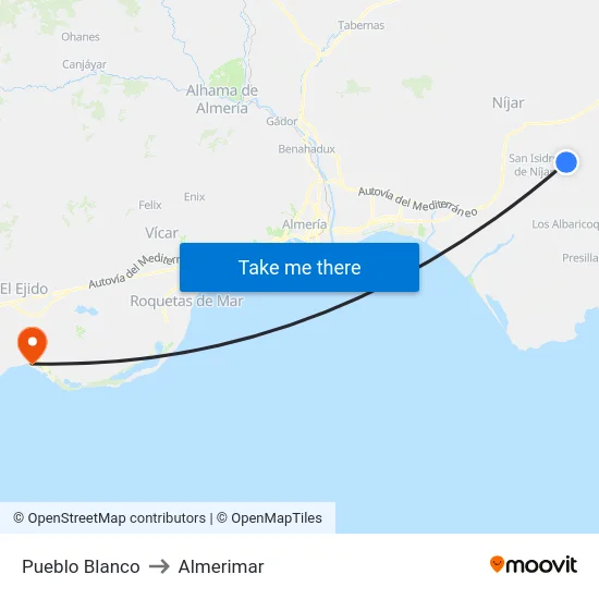 Pueblo Blanco to Almerimar map