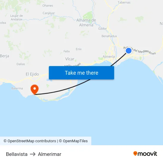 Bellavista to Almerimar map