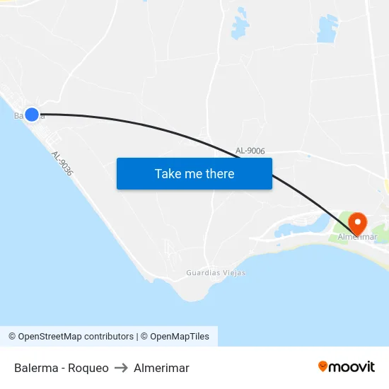 Balerma - Roqueo to Almerimar map