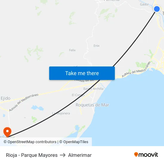 Rioja - Parque Mayores to Almerimar map