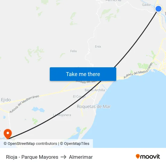 Rioja - Parque Mayores to Almerimar map