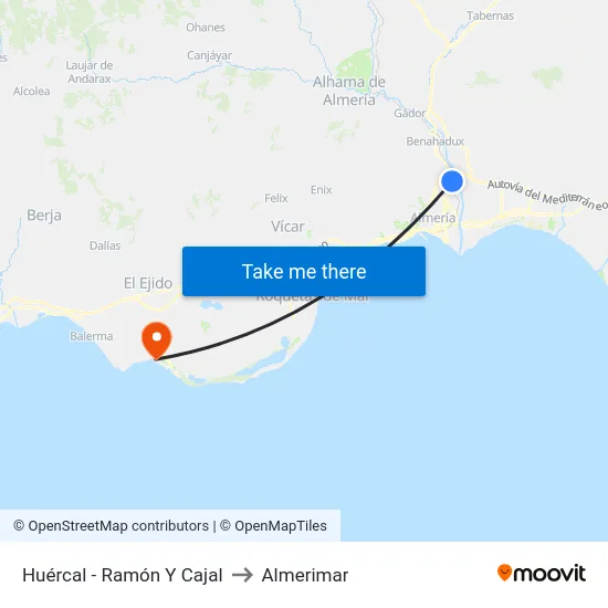 Huércal - Ramón Y Cajal to Almerimar map
