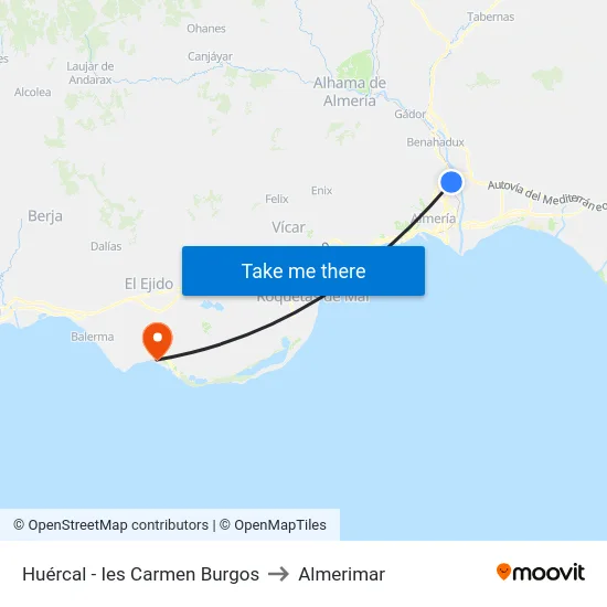 Huércal - Ies Carmen Burgos to Almerimar map