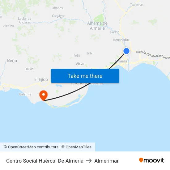 Centro Social Huércal De Almería to Almerimar map