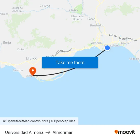 Universidad Almeria to Almerimar map