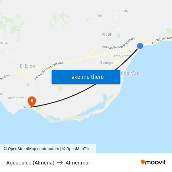 Aguadulce (Almeria) to Almerimar map