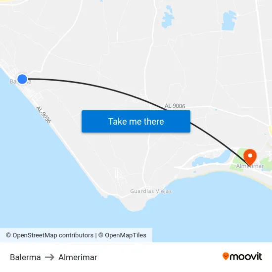 Balerma to Almerimar map
