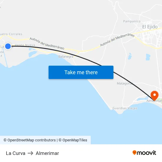 La Curva to Almerimar map
