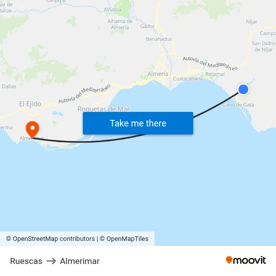Ruescas to Almerimar map