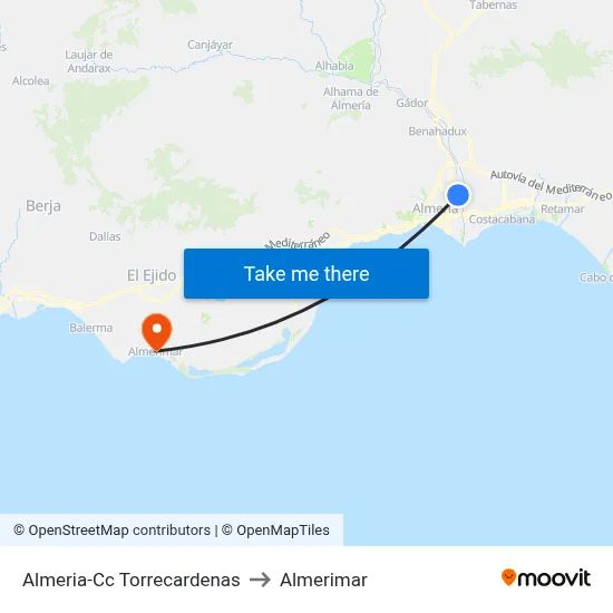Almeria-Cc Torrecardenas to Almerimar map