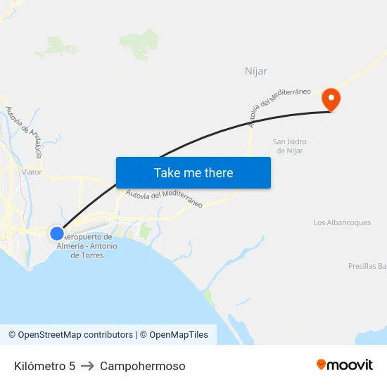 Kilómetro 5 to Campohermoso map