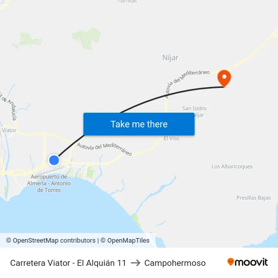 Carretera Viator - El Alquián 11 to Campohermoso map