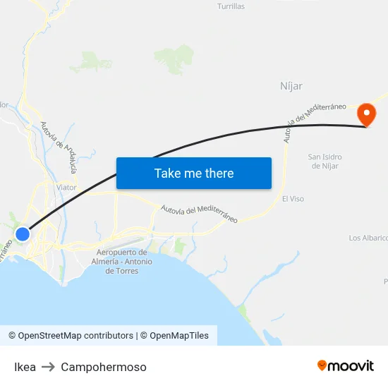 Ikea to Campohermoso map
