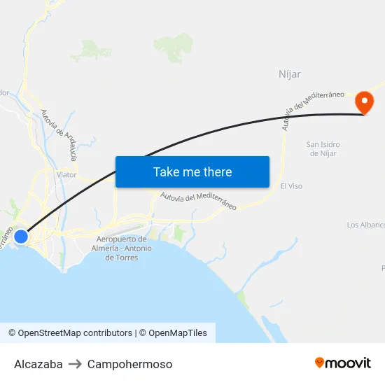 Alcazaba to Campohermoso map