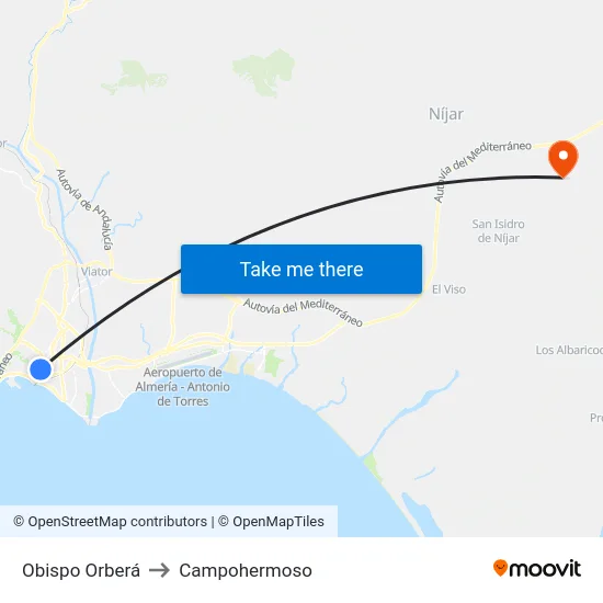 Obispo Orberá to Campohermoso map