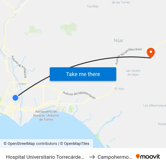 Hospital Universitario Torrecárdenas to Campohermoso map