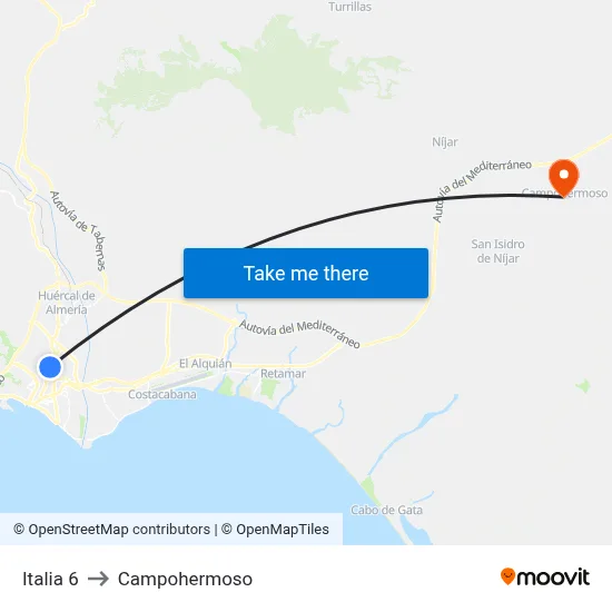 Italia 6 to Campohermoso map