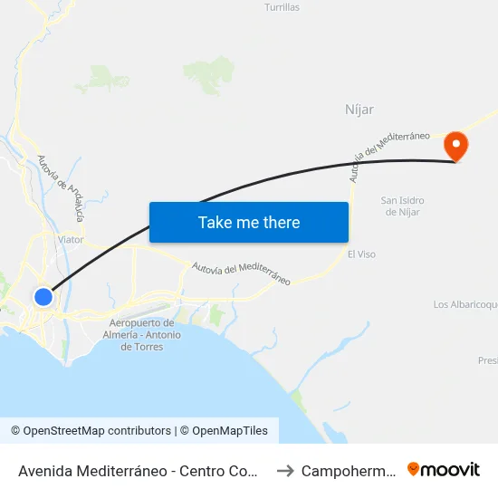 Avenida Mediterráneo - Centro Comercial to Campohermoso map