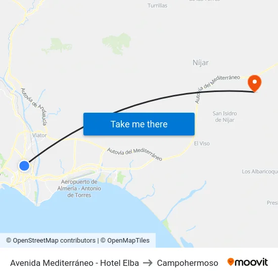 Avenida Mediterráneo - Hotel Elba to Campohermoso map