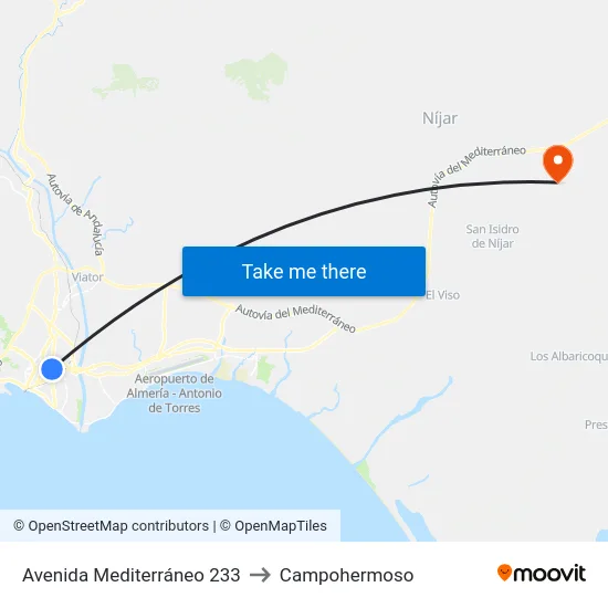 Avenida Mediterráneo 233 to Campohermoso map