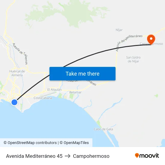 Avenida Mediterráneo 45 to Campohermoso map