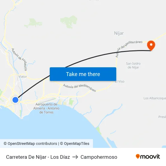 Carretera De Níjar - Los Díaz to Campohermoso map