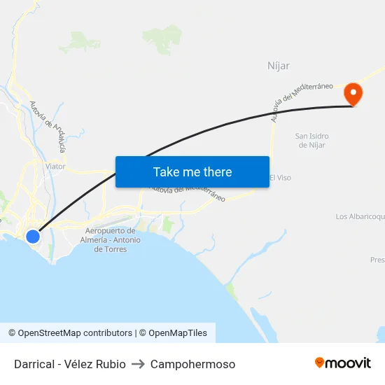 Darrical - Vélez Rubio to Campohermoso map